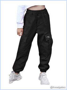 Girls & Womens Cargo Drawstring Jogger Pants Elastic Waist Pocket